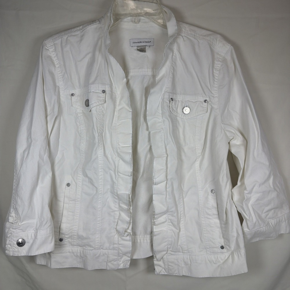 Christopher & Banks Womens White Jacket Size L Lightweight Casual Button Front